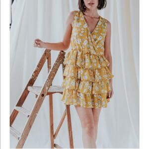 Unique 21 Yellow Ruffle Wrap Dress Size 6